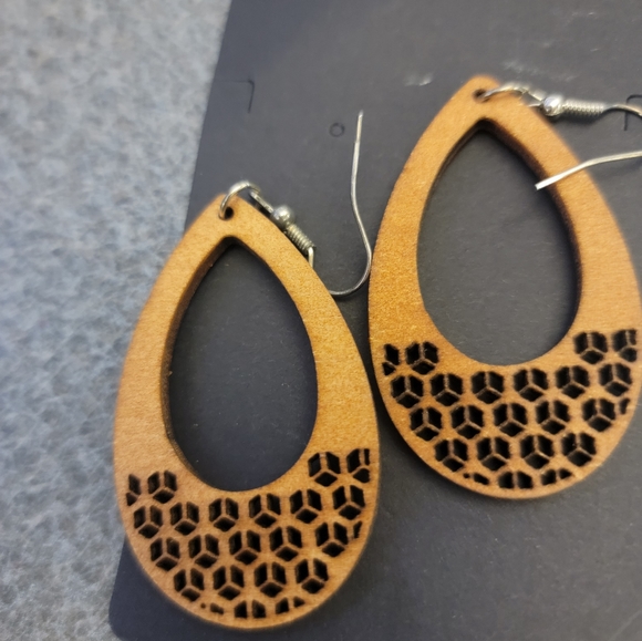 Wood Drop Earrings - Picture 2 of 2
